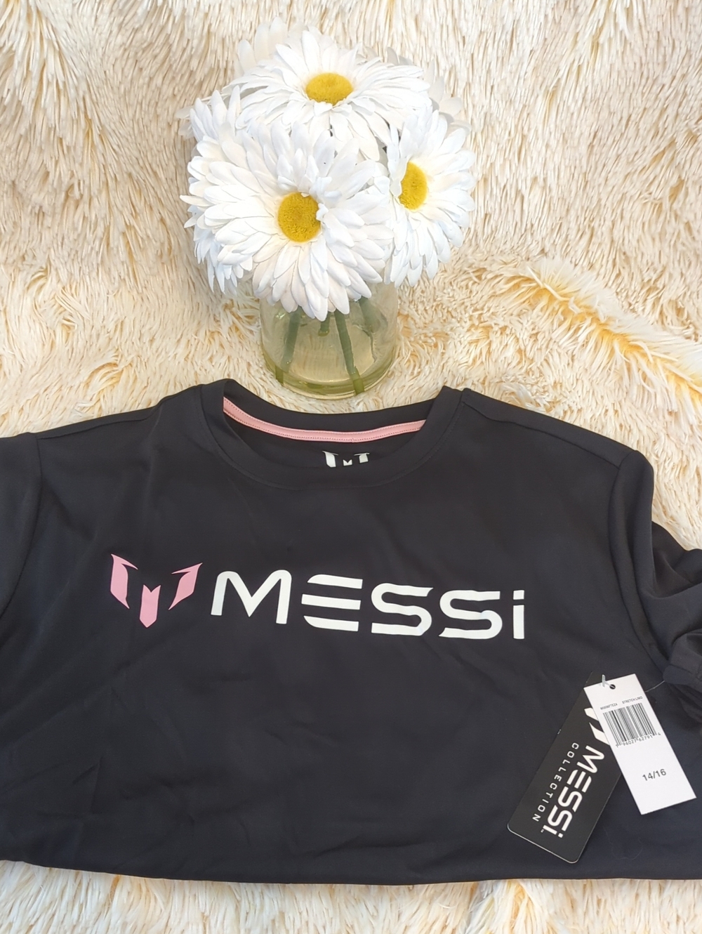 💙👕🩷Lionel MESSI Black Athletic Tee with Pink Logo🩷👕💙
